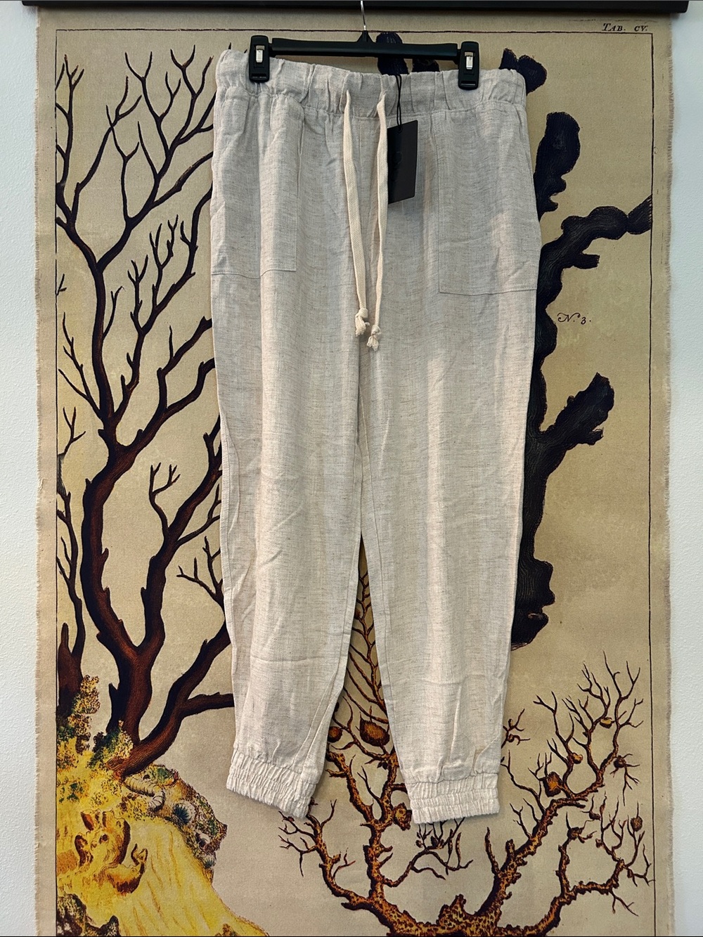 Gibson Beige Drawstring Linen-Blend Jogger Pants